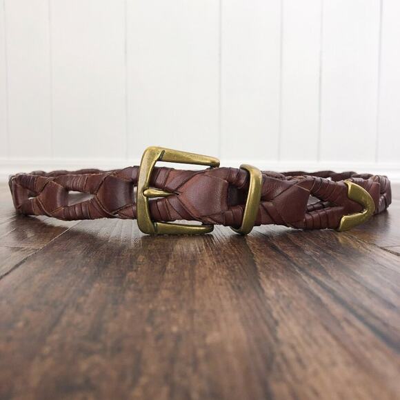 Bachrach Woven Link Cowhide Leather Belt Solid Brass Buckle Mens Size XL Brown - Picture 1 of 13